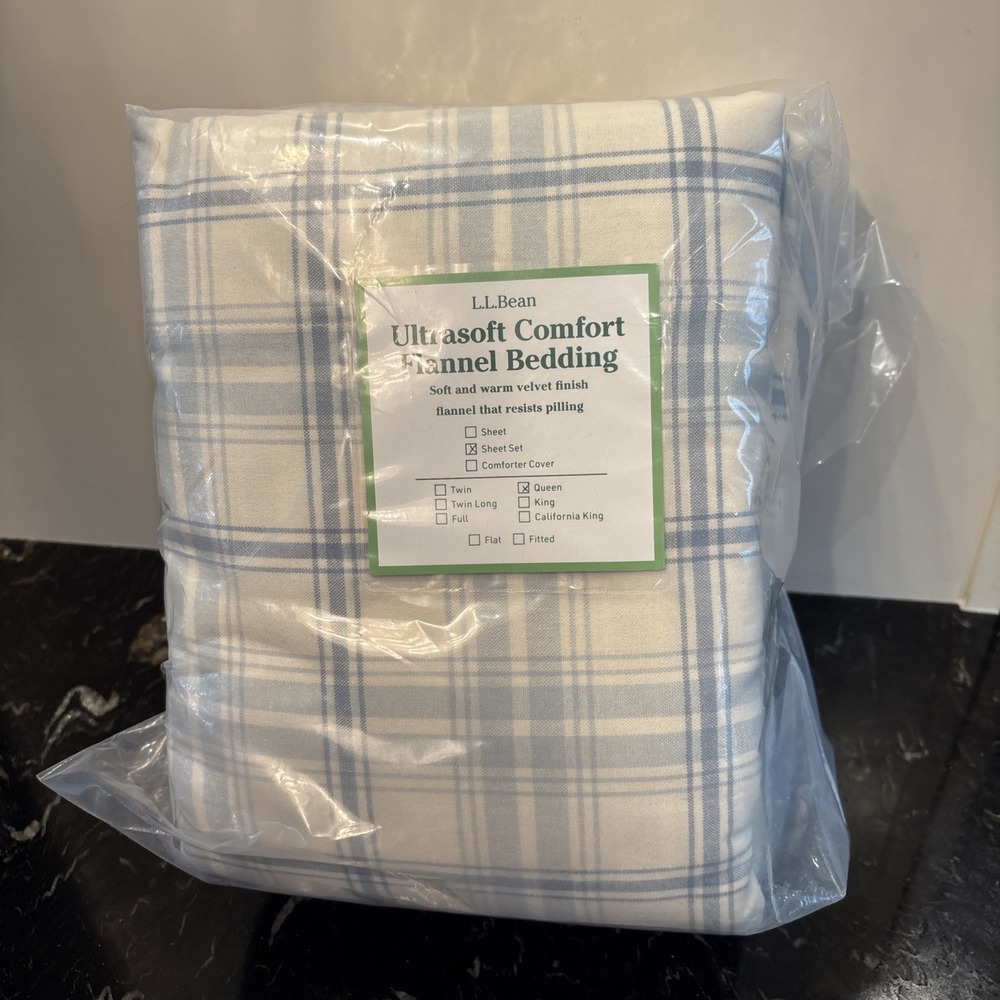 L.L. Bean Queen Ultrasoft Comfort Portuguese Flannel Sheet Set Bay Blue - New